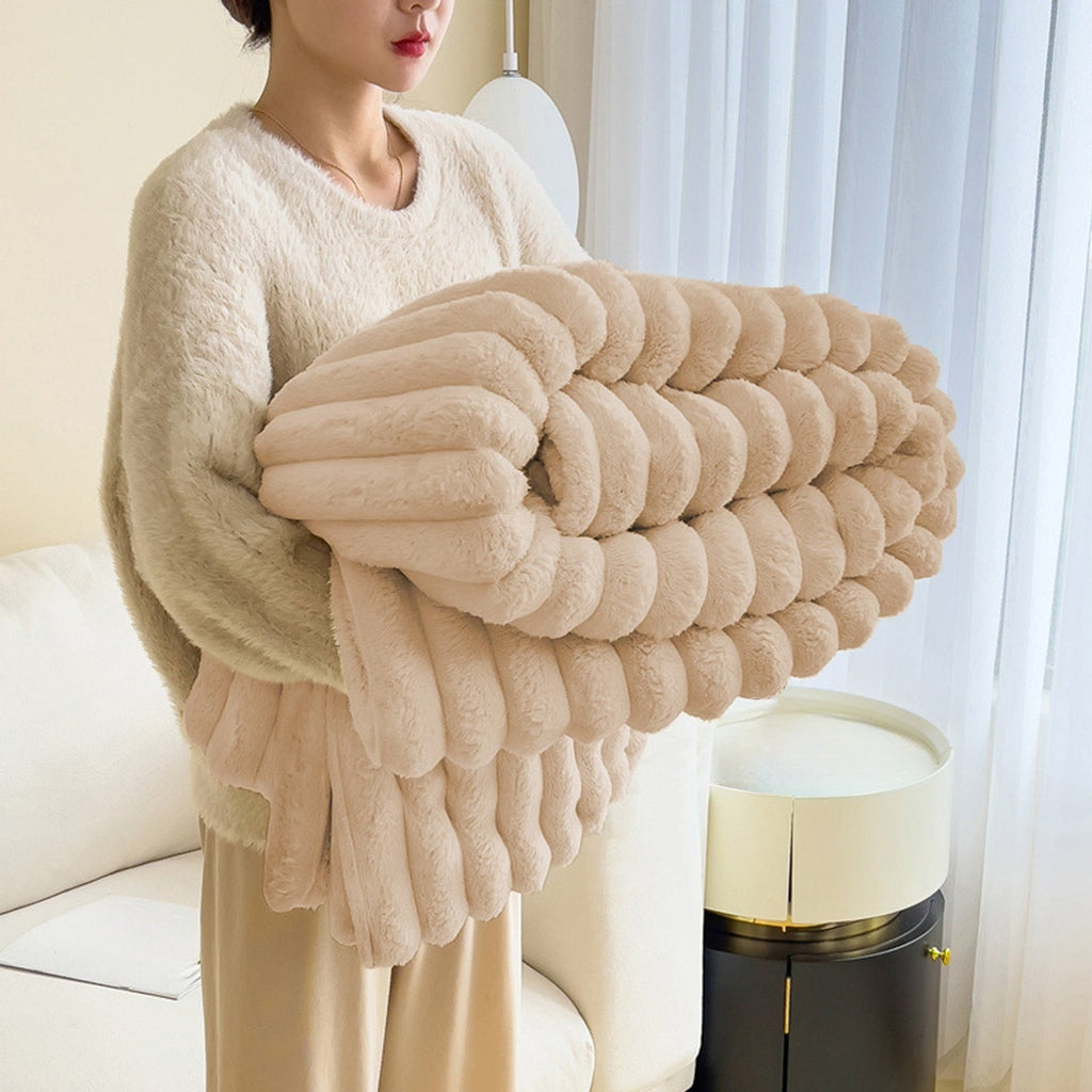 Cozy Fleece Extra Large Throw Blanket for Couch Home Office Hotel 100% Cotton Super Soft Blanket for Adult 47"x70" Khaki - Lightweight Plush Warm Blanket for All Seasons - Default Title