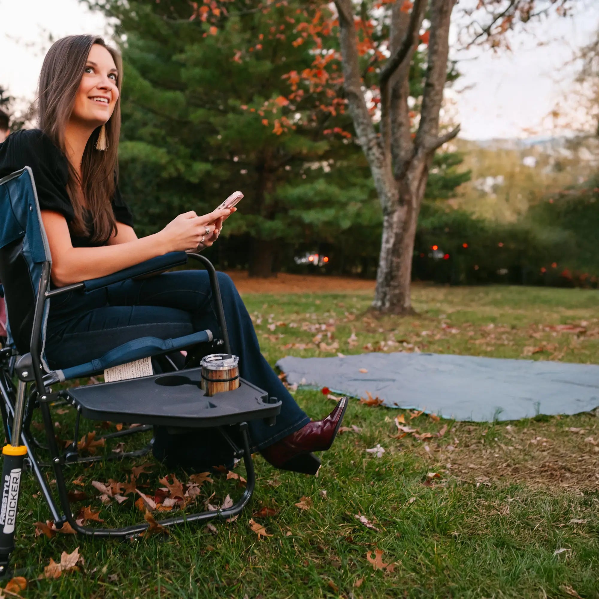 Patented Spring-Action Freestyle Rocker with Side Table - Choice 853 - RoadTrip Rocker Smooth Motion Camp Chair Detail