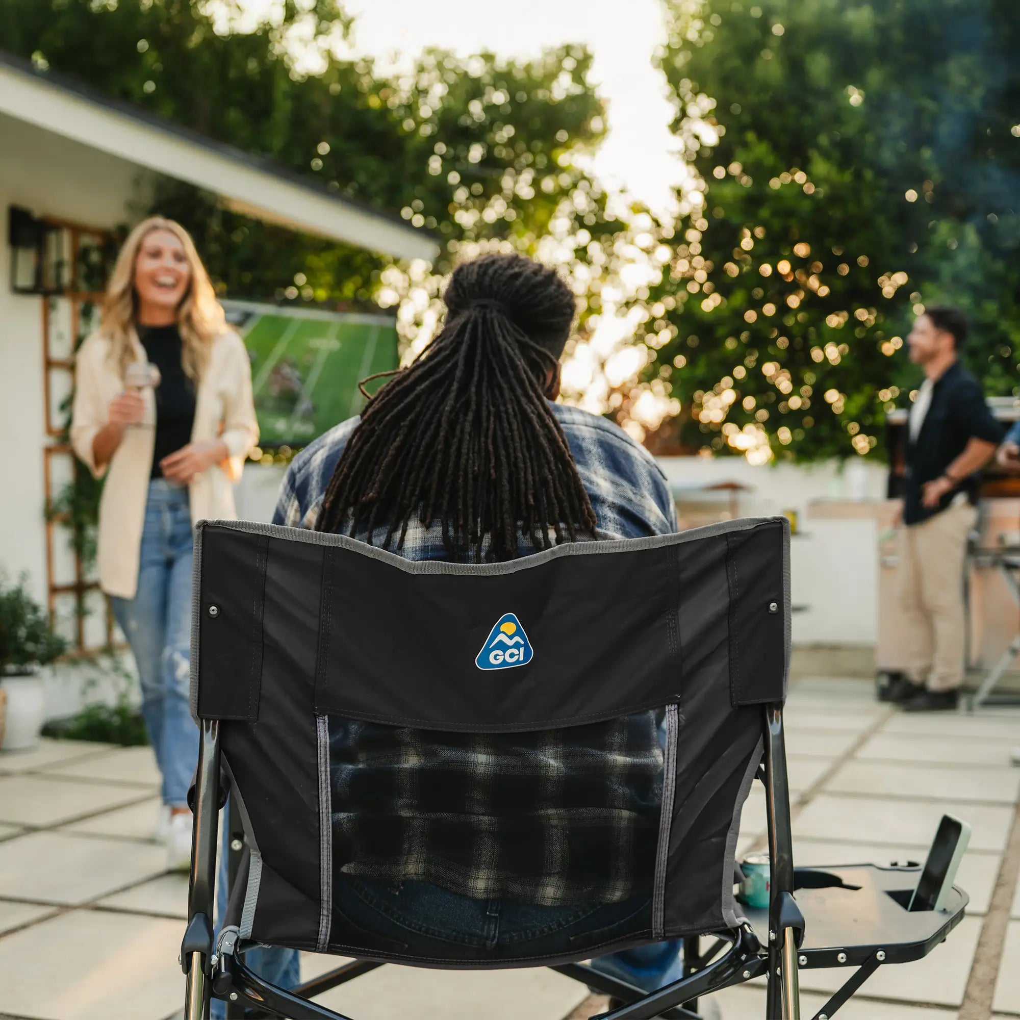 Luxury Camp Freestyle Rocker XL with Side Table - Choice 836 - Patented Spring-Action Rocking Chair for Camping Detail
