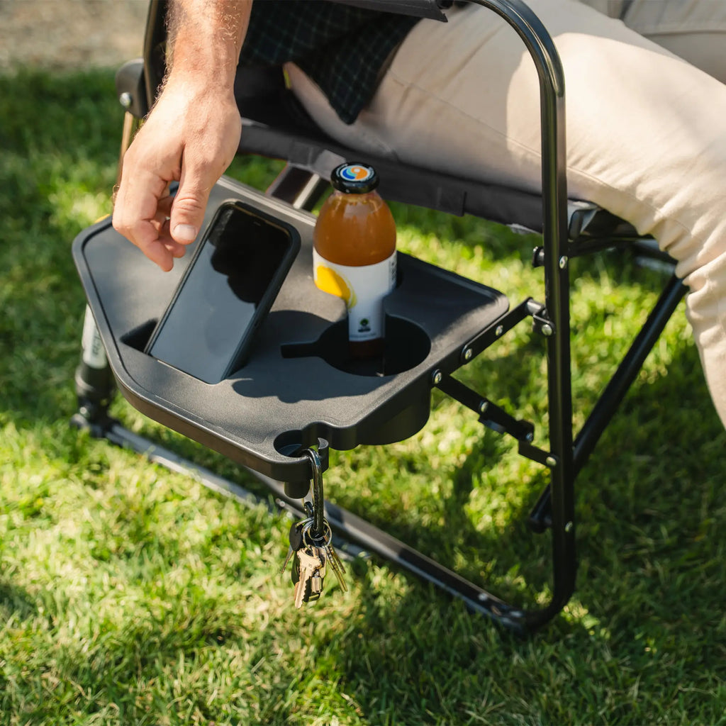 Luxury Camp Freestyle Rocker XL with Side Table - Choice 836 - Patented Spring-Action Rocking Chair for Camping Detail