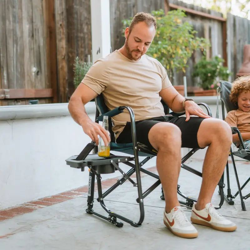 Patented Spring-Action Freestyle Rocker with Side Table - Choice 853 - RoadTrip Rocker Smooth Motion Camp Chair Detail