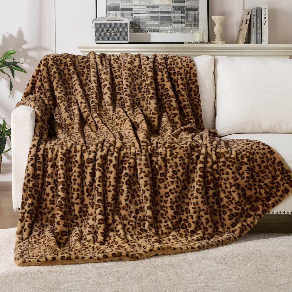 Lightweight Warm Leopard Print Throw Blanket Soft Cozy Fluffy Plush Cheetah Print Blanket for Home Decor,50"x60",Brown - Super Soft Reversible Sherpa Flannel Blanket - Default Title