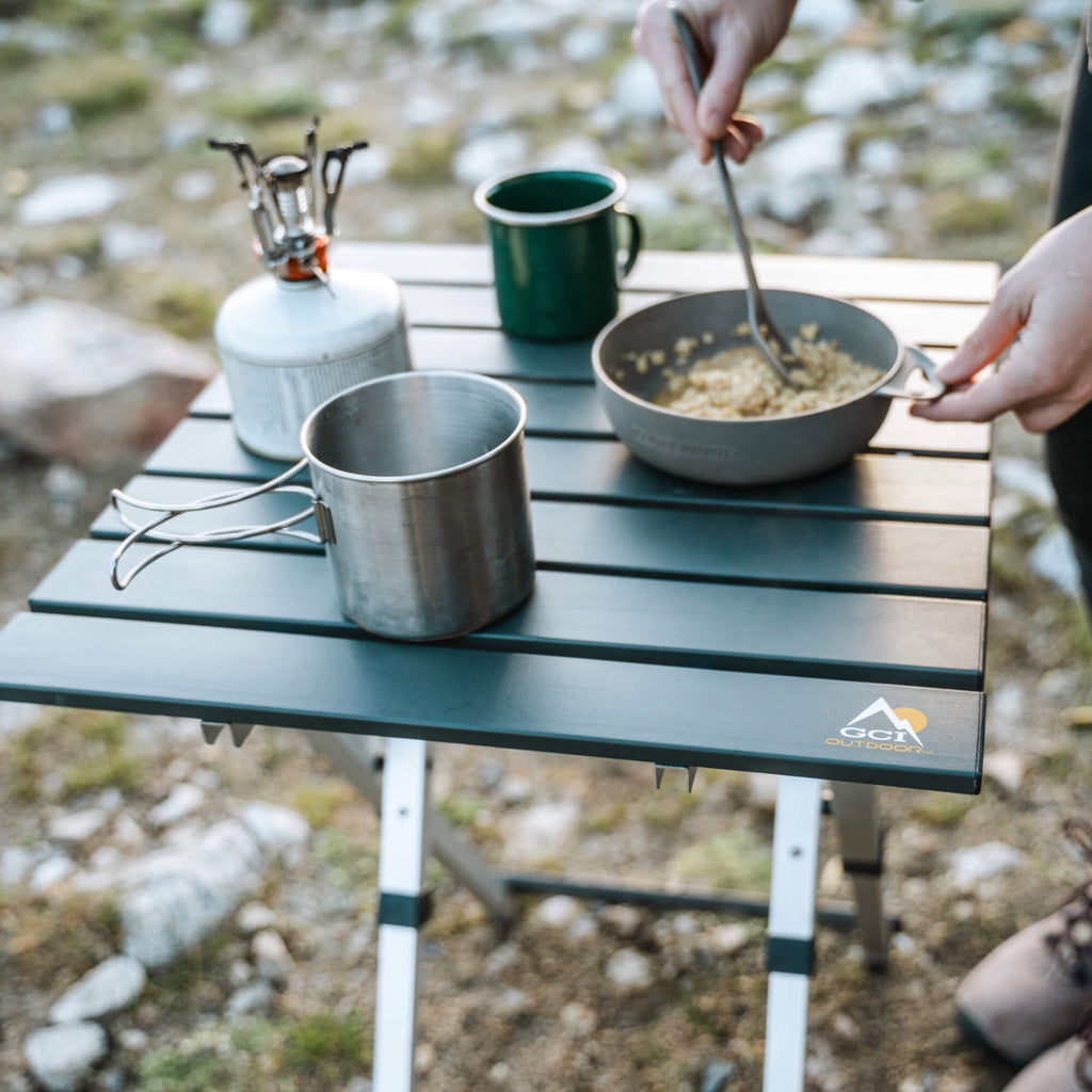 Portable Staging Compact Camp Table 20 - Choice 513 - Slim-Fold Outdoor Cook Station with Storage Shelves Detail