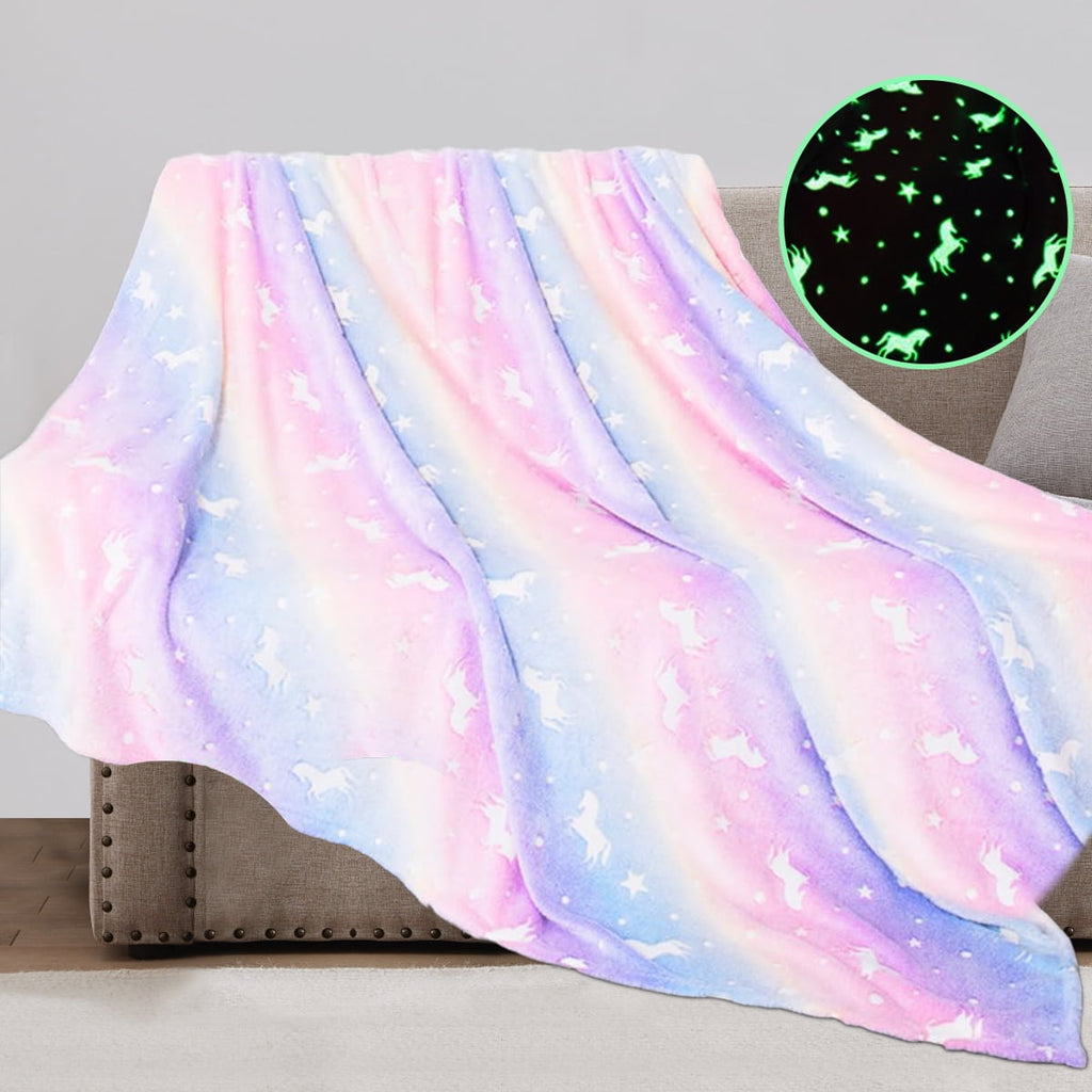Super Soft Flannel Glow in The Dark Pony Blanket for Kids, 50"x60" Soft Cozy Luminous Flannel Blanket, Christmas Birthday Gift for Girls... - Cozy Fleece Throw Blanket for Couch & Bed - Default Title