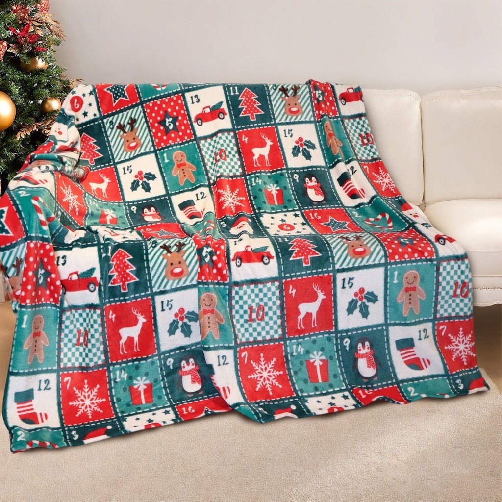 Reversible Sherpa Cozy Blanket Printed Blanket Throw Christmas Blanket - 300 GSM Fleece Blanket Throw Size Blanket for Home Decoration,... - Luxury Knitted Decorative Throw Blanket with Fringes - Default Title