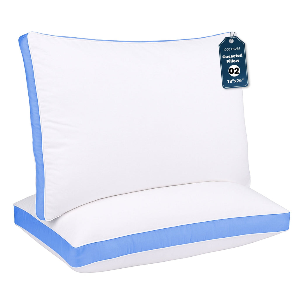 Orthopedic Support Gusseted Queen 18x26 Bed Pillows for Sleeping Set of 2 Polycotton White Blue Stripe Comfortable - Orthopedic Shredded Foam Bed Pillow Set - Default Title