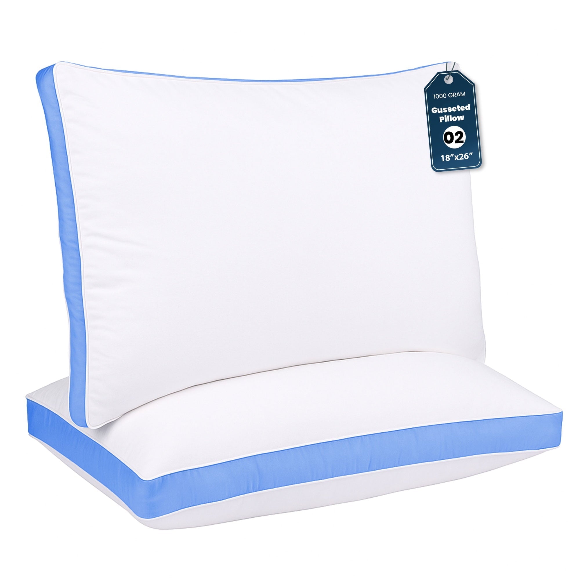Orthopedic Support Gusseted Queen 18x26 Bed Pillows for Sleeping Set of 2 Polycotton White Blue Stripe Comfortable - Orthopedic Shredded Foam Bed Pillow Set - Default Title