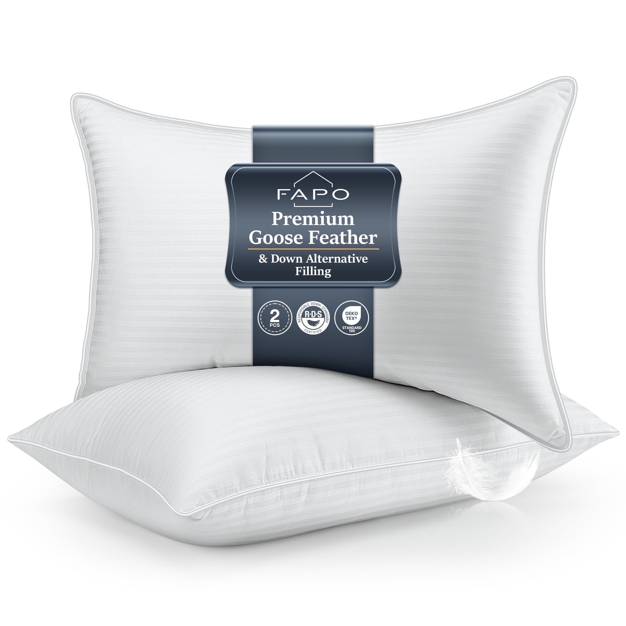 Hotel Collection Goose Feather Pillows Queen Size Set of 2, Hotel Down Bed Pillow for Sleeping,Soft 600 TC Cotton Cover - Orthopedic Shredded Foam Bed Pillow Set - Default Title