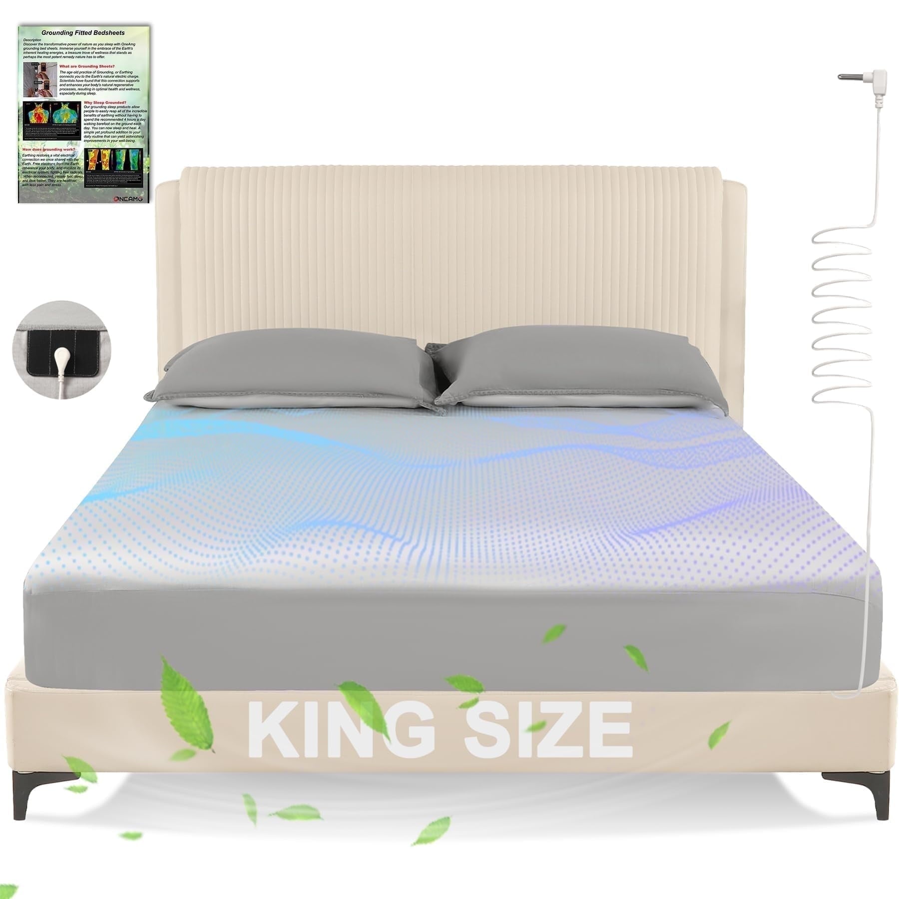 Cooling Sateen Grounding Sheets King Size,Earth Grounded Fitted Bed Sheet 10% Pure Silver Fiber + 90% Organic Cotton, Bed Grounding ... - Cooling Hotel Quality Bedding Sheets and Pillowcases - Default Title