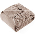 Reversible Sherpa Chenille Throw Blanket with Fringe Tassel for Couch Sofa Chair Bed, Taupe 50" X 60" - Cozy Fleece Throw Blanket for Couch & Bed - Default Title