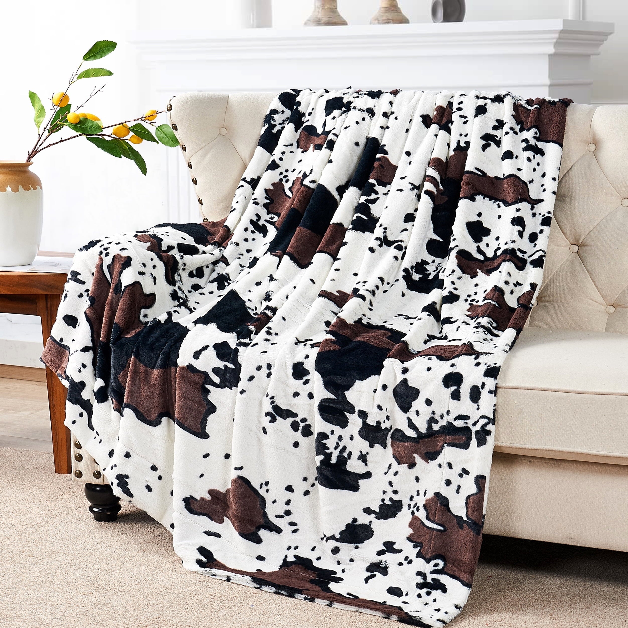 Super Soft Flannel Cow Print Double Sided Faux Fur Throw Blanket, Soft Cozy Fuzzy Black and White Throw, 50x60 inches - Cozy Fleece Throw Blanket for Couch & Bed - Default Title