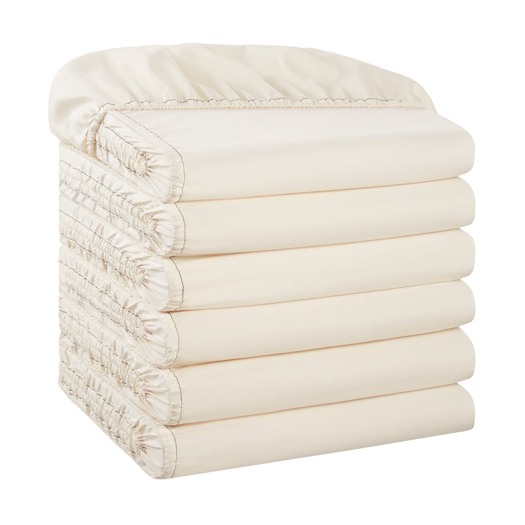 Cooling Sateen Brushed Microfiber Fitted Sheets - Bedding Essentials - Full - (6 Pack) Ivory - Luxury Bed Sheet Set with Deep Pockets - Default Title