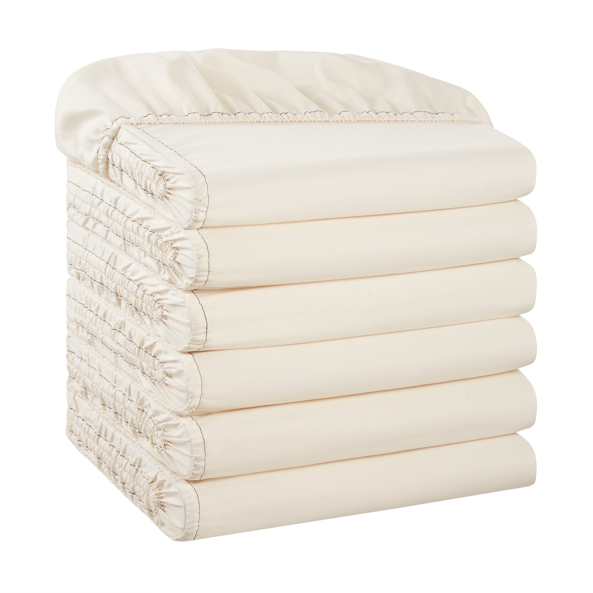 Cooling Sateen Brushed Microfiber Fitted Sheets - Bedding Essentials - Full - (6 Pack) Ivory - Luxury Bed Sheet Set with Deep Pockets - Default Title