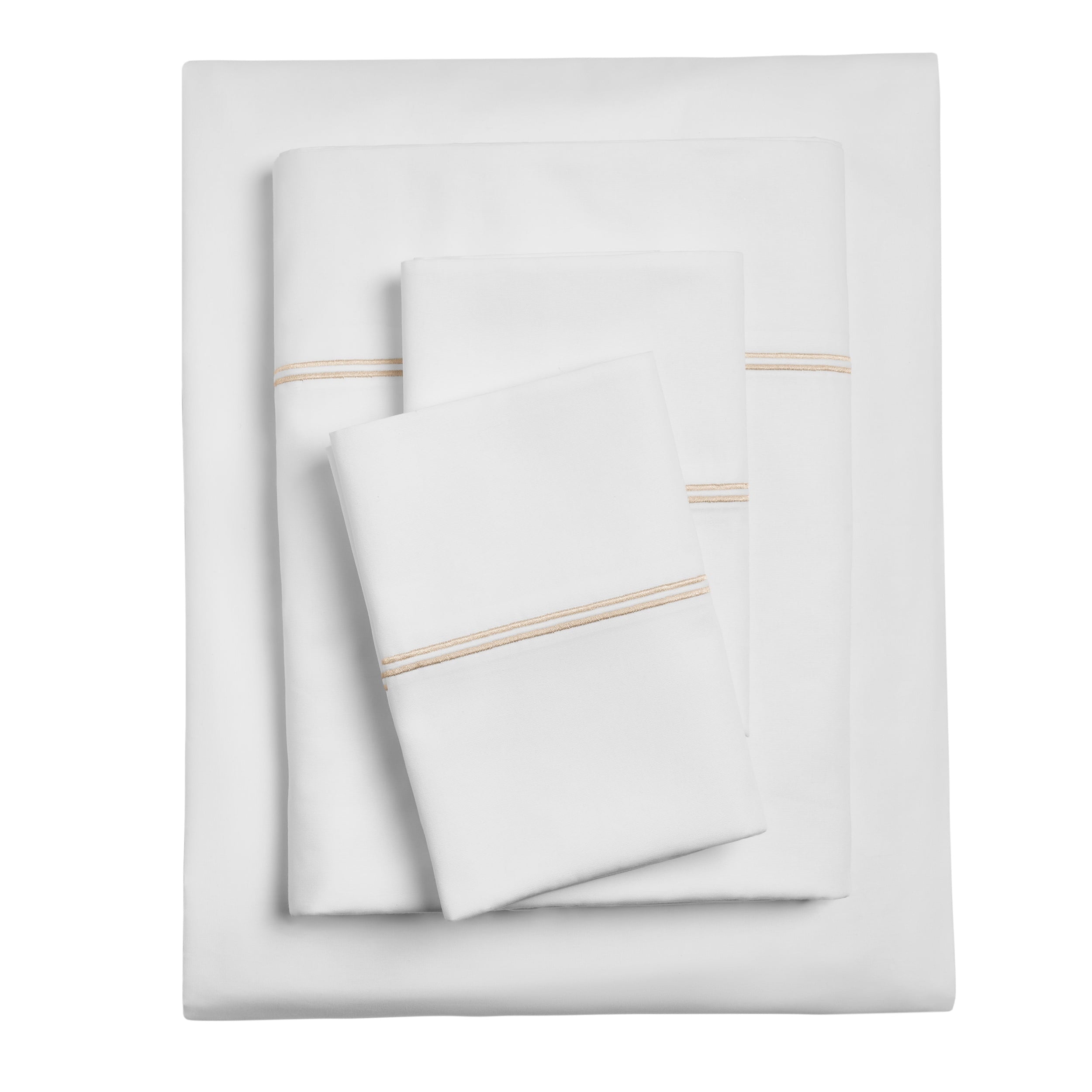Wrinkle-Resistant 4-Piece 300 Thread Count White Pima Cotton Bed Sheet Set with Tan Hem, Full , Adult/Teen - Cooling Hotel Quality Bedding Sheets and Pillowcases - Default Title