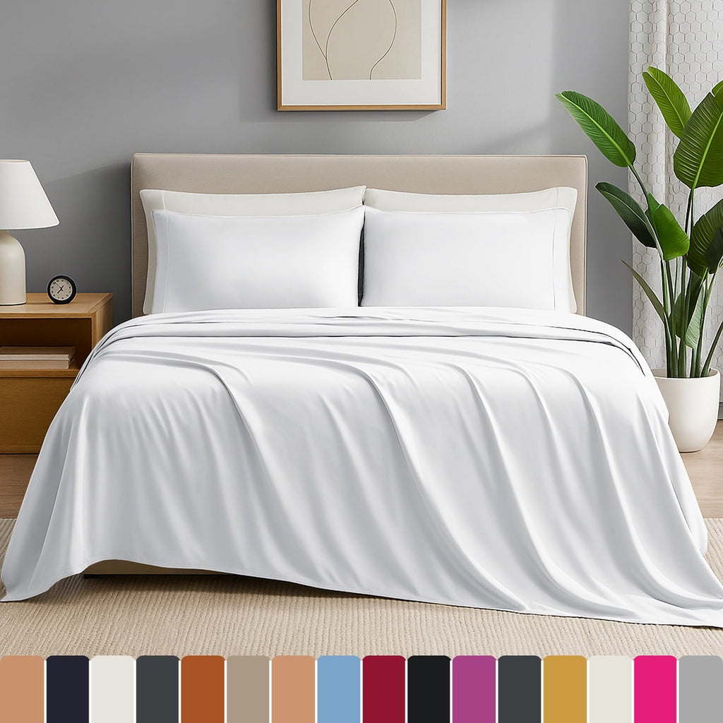 Breathable Luxury IR 3 Piece 1800 Series Deep Pocket Soft Microfiber Solid Bed Sheet Set for Kids, White Twin Size - Cooling Hotel Quality Bedding Sheets and Pillowcases - Default Title