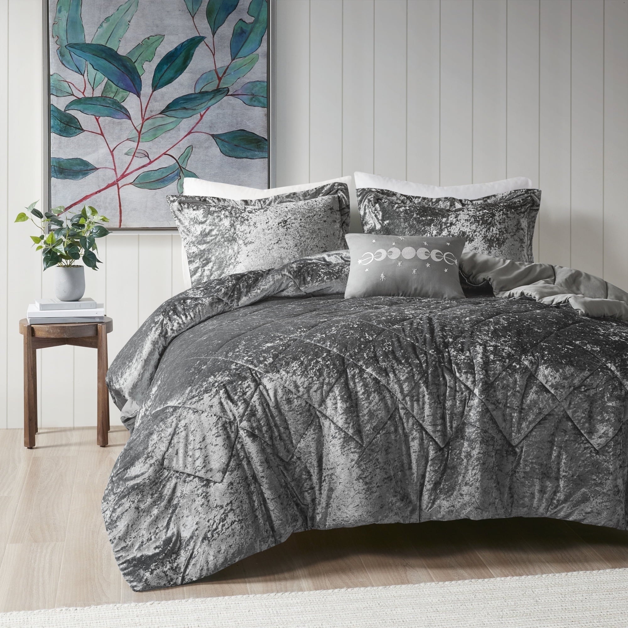 Luxurious Quilted King/Cal King Size Comforter Sets, Velvet Bedding Comforter Set for All Seasons, Grey Bedding Set with Decor Pillow, ... - Hypoallergenic Ultra-Fluffy Quilt for Winter - Default Title