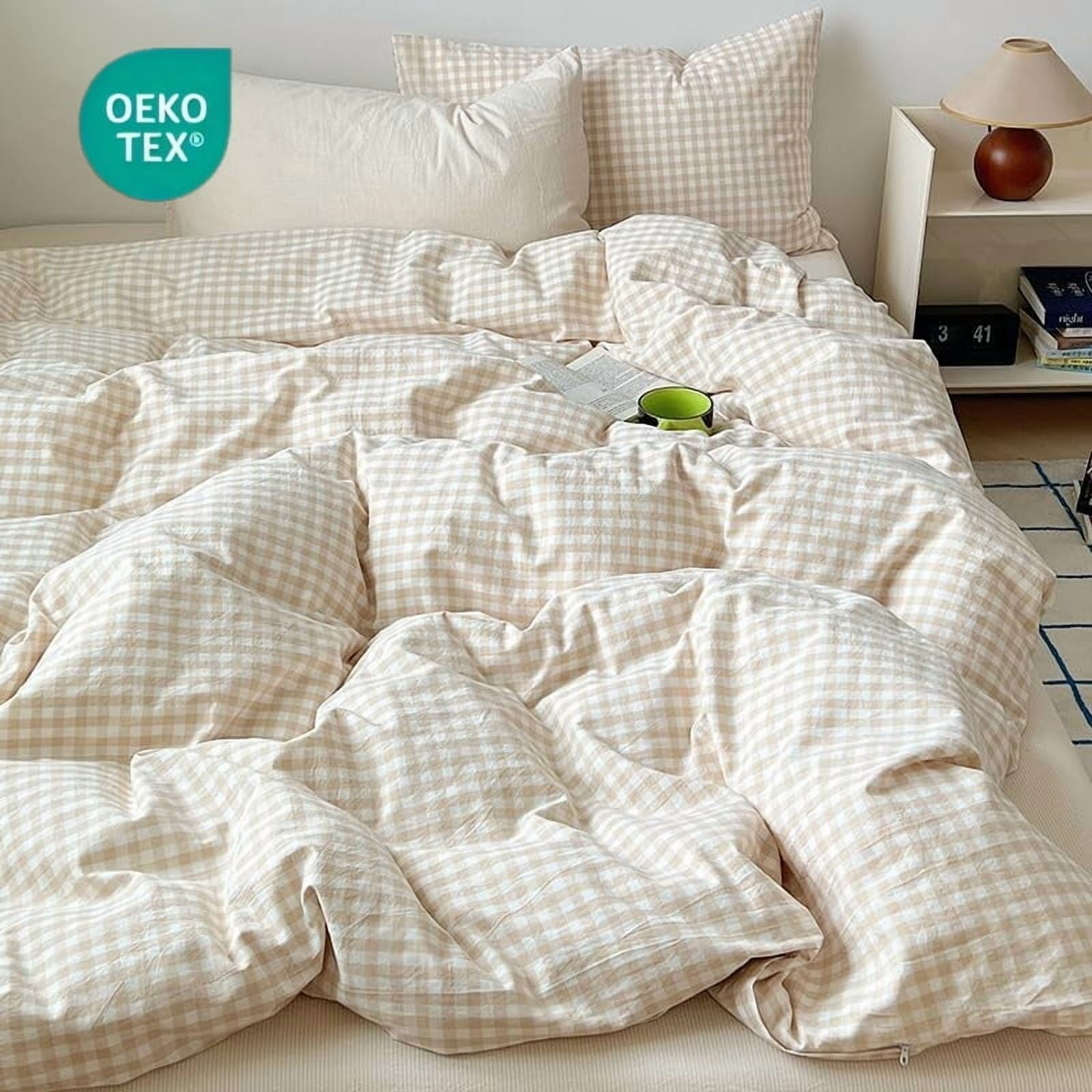 Fluffy Down Alternative Soft Beige White Plaid Comforter Twin Sets, 2 Pieces Breathable Plaid Buffalo Checkered Comforter for All Season - All-Season Down Alternative Comforter Insert - Default Title