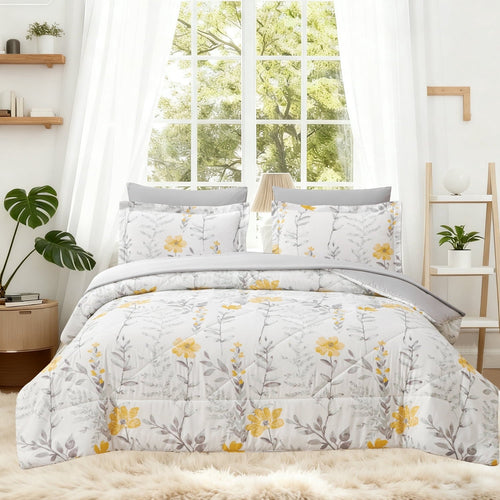 All-Season 3 Piece Comforter Set Queen Yellow Floral Quilt Microfiber Patchwork Bedspread - Hypoallergenic Ultra-Fluffy Quilt for Winter - Default Title