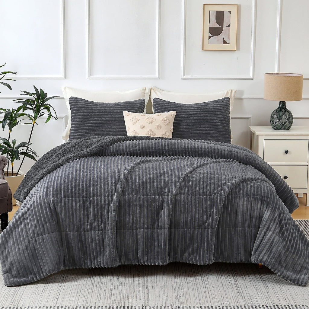Heavyweight Warmth 3 Piece Fleece Queen Comforter Set - Soft & Warm Fluffy Dark Gray Sherpa Bedding , Fuzzy Heavy Double Sided Design Wi... - Cloud-Like Soft Lightweight Bed Comforter - Default Title