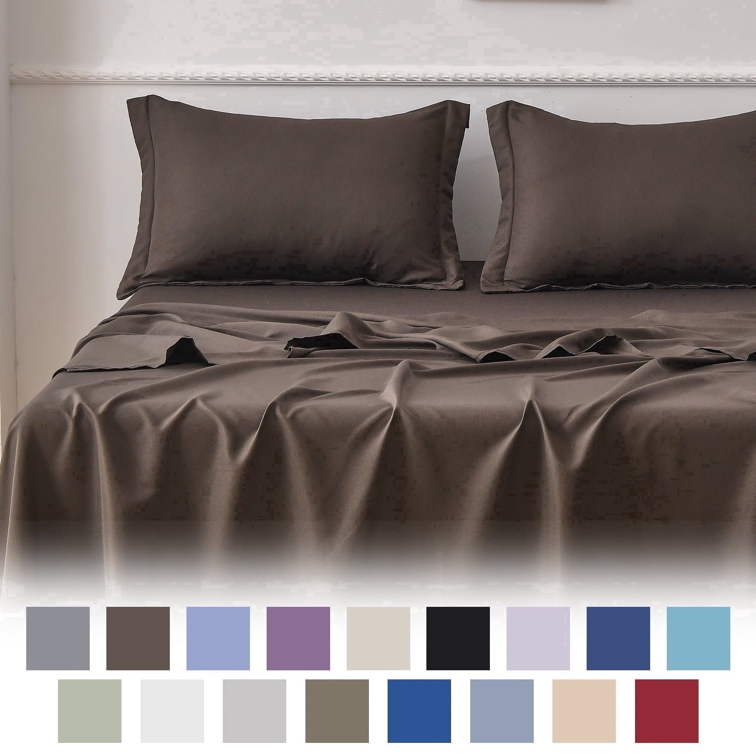 Premium Egyptian Cotton Bed Sheets Set 4 Piece Queen/Full Sheet Set Brown Gray Cotton Blend Fitted Sheet, Flat Sheet & 2 Pillowcases Bedding Set - Breathable Egyptian Cotton Flat & Fitted Sheets - Default Title