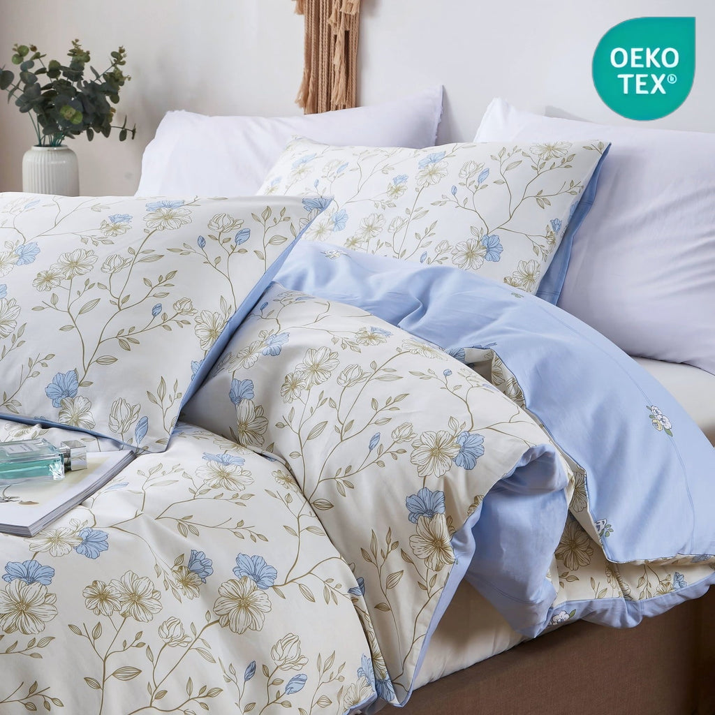 Fluffy Down Alternative Cotton Comforter Sets Queen Size, 3 Pieces Botanical Blue Floral Reversible Bedding Sets for Adults All Season - All-Season Down Alternative Comforter Insert - Default Title