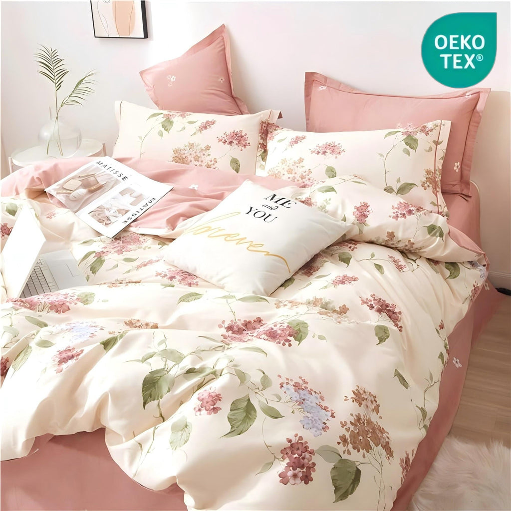 Fluffy Down Alternative White with Pink Flowers King Comforter Sets, 3 Pieces Chic Garden Style Reversible Bedding Sets for Adults All Season - Luxurious Quilted Duvet Cover Set - Default Title