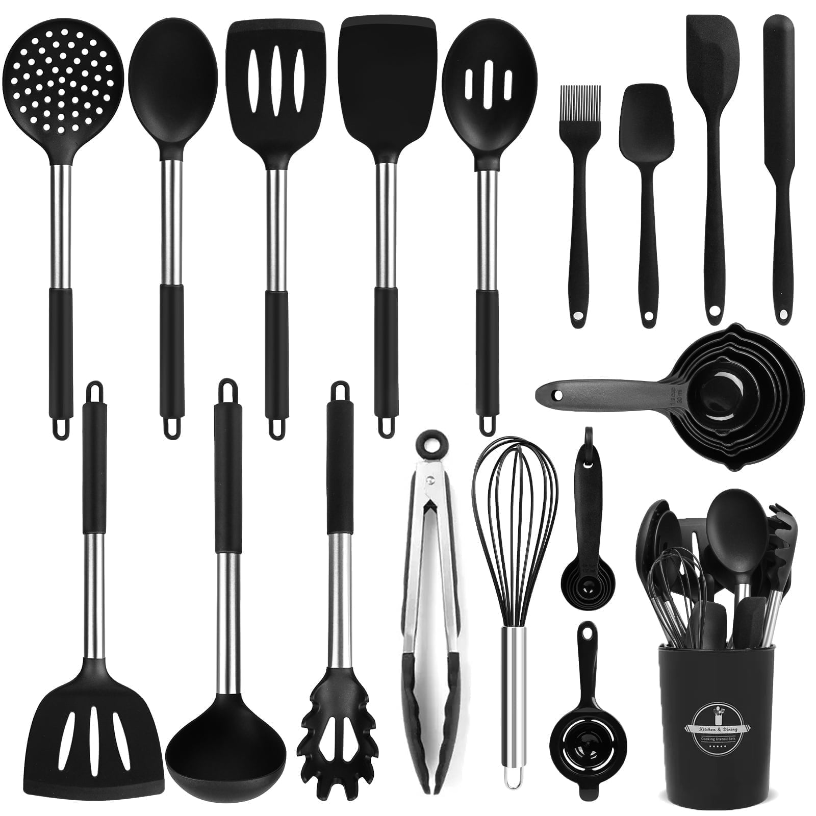 Chef-Quality Silicone Cooking Utensils Set, 26 Pcs, Heat Resistant Kitchen Utensils Set, Black - Professional Kitchen Tool for Culinary Enthusiasts - Default Title