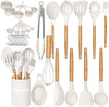 Ergonomic Cooking Kitchen Cooking Utensils Set, 33 pcs Non-stick Silicone Cooking Kitchen Utensils Spatula Set with Holder, Wooden Hand... - Durable Turner & Ladle Utensil Set for Home Chefs - Default Title
