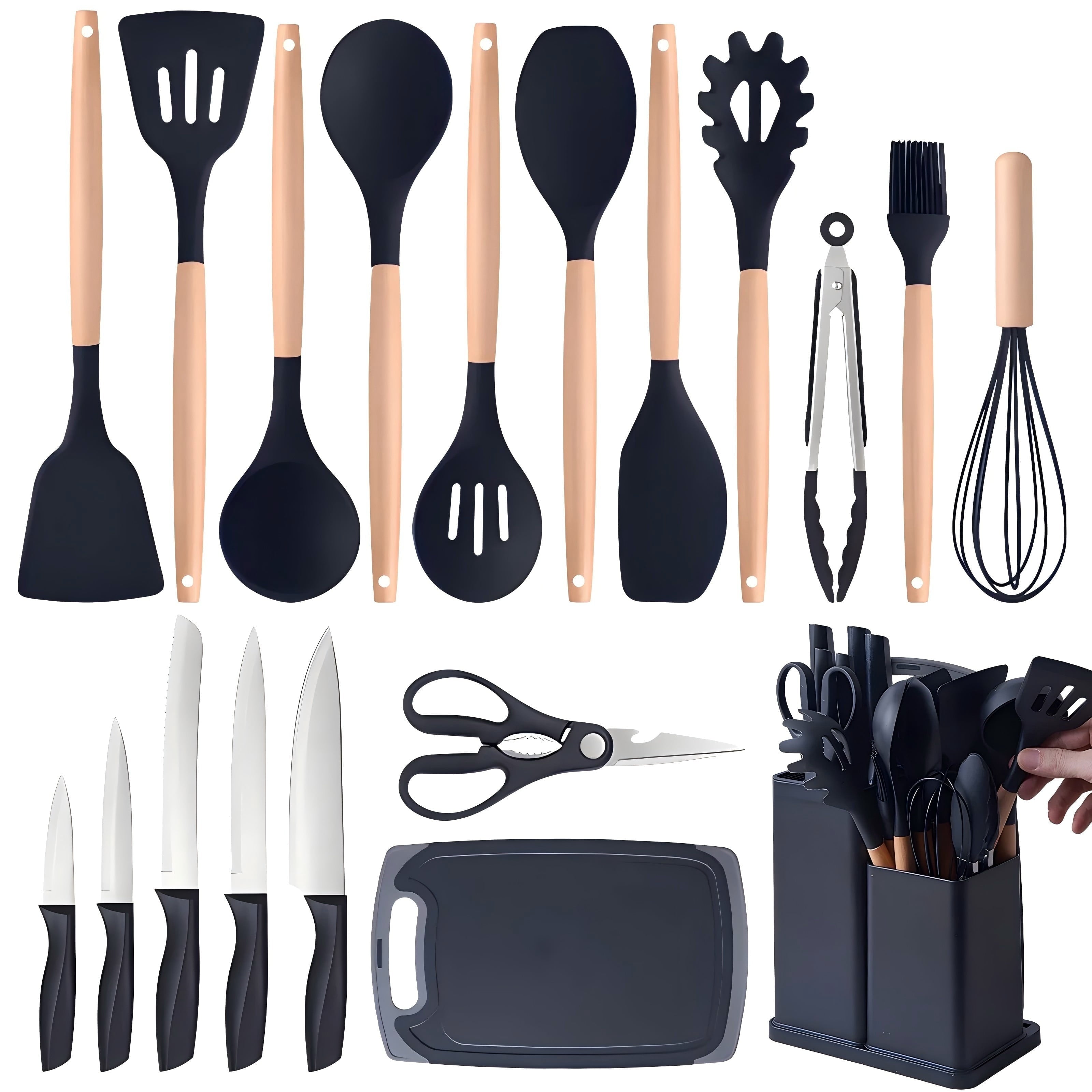 Durable Steel Kitchen Utensils Set- 19 Pcs Silicone Cooking Utensils Set for Nonstick Cookware-Silicone Spatulas Set, Kitchen Gadge... - Professional Kitchen Tool for Culinary Enthusiasts - Default Title