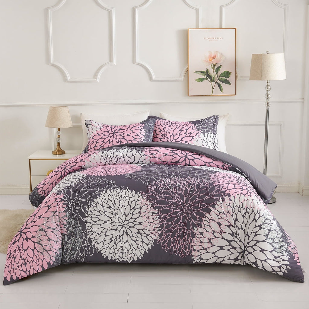 Fluffy Down Alternative 2 Pieces Pink Floral Comforter Set Twin Size, Botanical Bedding Sets with Cute Flowers Printing for Teen Girls - Hypoallergenic Ultra-Fluffy Quilt for Winter - Default Title