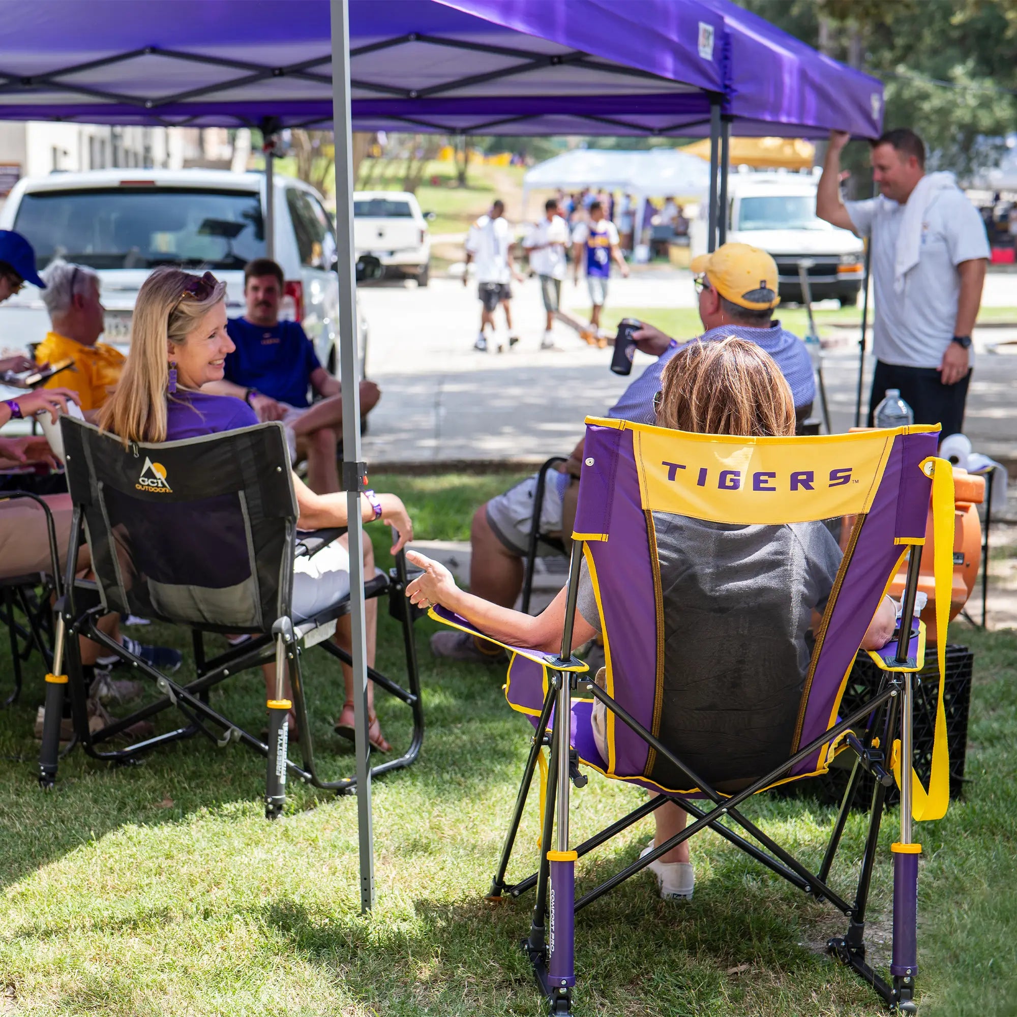 Heavy-Duty Freestyle College Comfort Pro Rocker - LSU Tigers - Choice 880 - RoadTrip Rocker Smooth Motion Camp Chair Detail