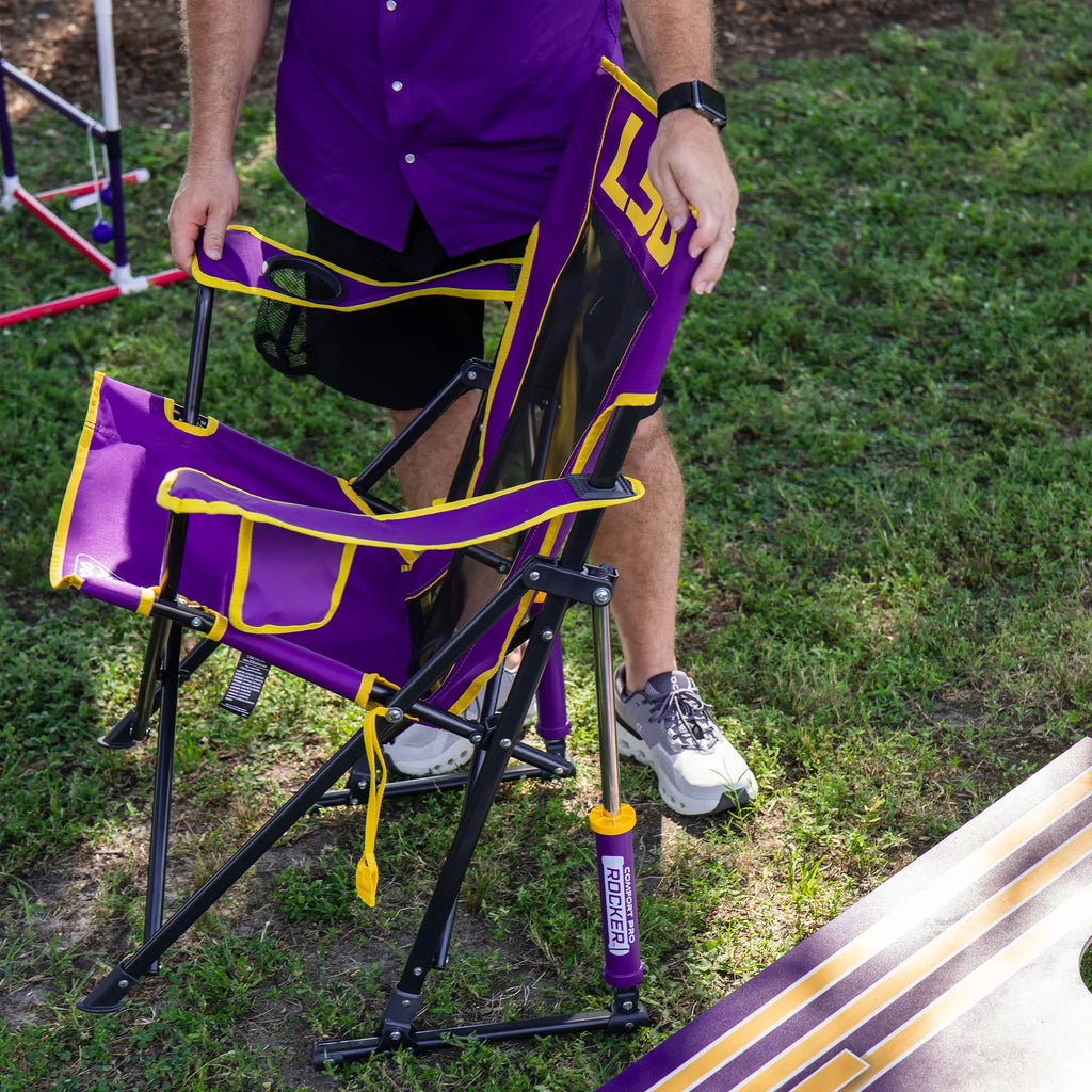 Heavy-Duty Freestyle College Comfort Pro Rocker - LSU Tigers - Choice 880 - RoadTrip Rocker Smooth Motion Camp Chair Detail