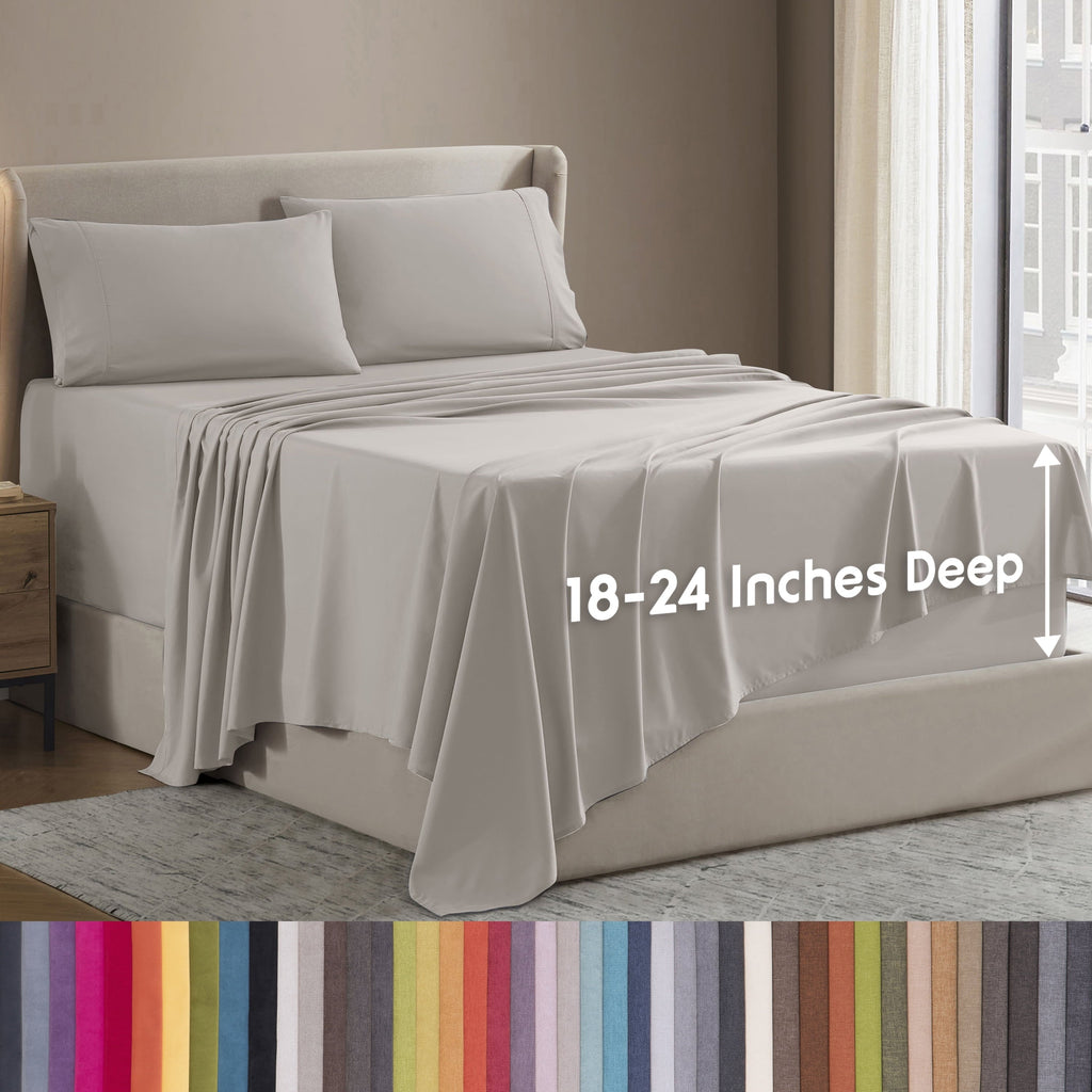 Wrinkle-Resistant Extra Deep Pocket Full Sheets Set, 4 Piece, Fits 18"-24" Mattress, Breathable & Extra Soft Bed Sheets, Linen - Cooling Hotel Quality Bedding Sheets and Pillowcases - Default Title