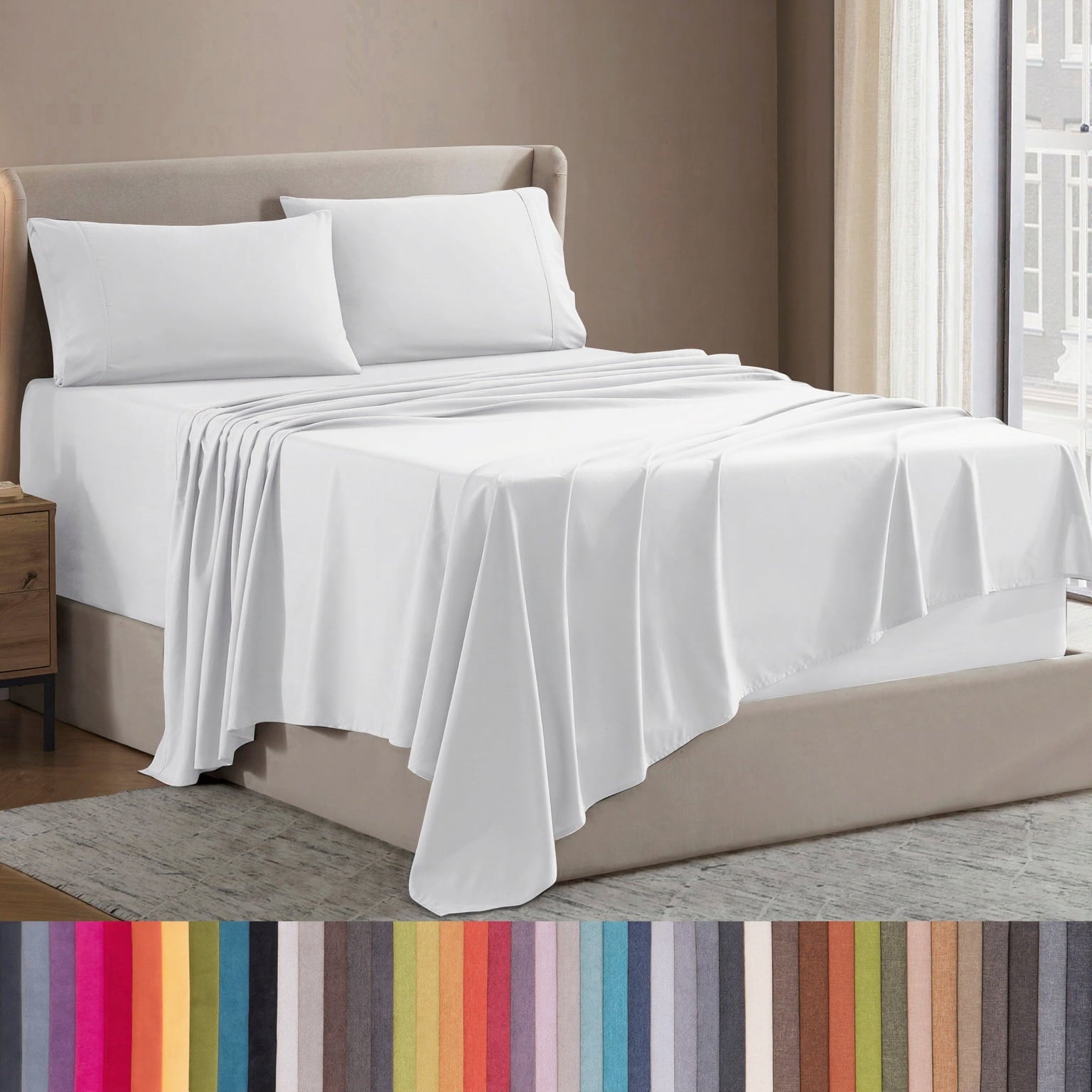Premium Egyptian Cotton Set, Hotel Style Deep Pocket 4 Piece Bed , Luxury Soft Microfiber Sheet Sets, White - Luxury Bed Sheet Set with Deep Pockets - Default Title