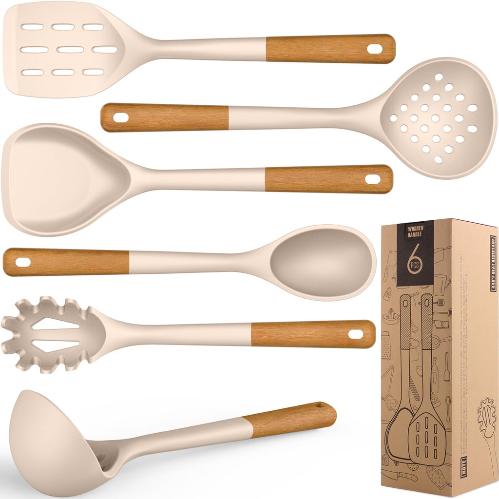 High-Precision Large Silicone Cooking Utensils - Heat Resistant Kitchen Utensil Set with Wooden Handles, Spatula,Turner, Slotted Spo... - High-Precision Culinary Tool for Baking & Cooking - Default Title