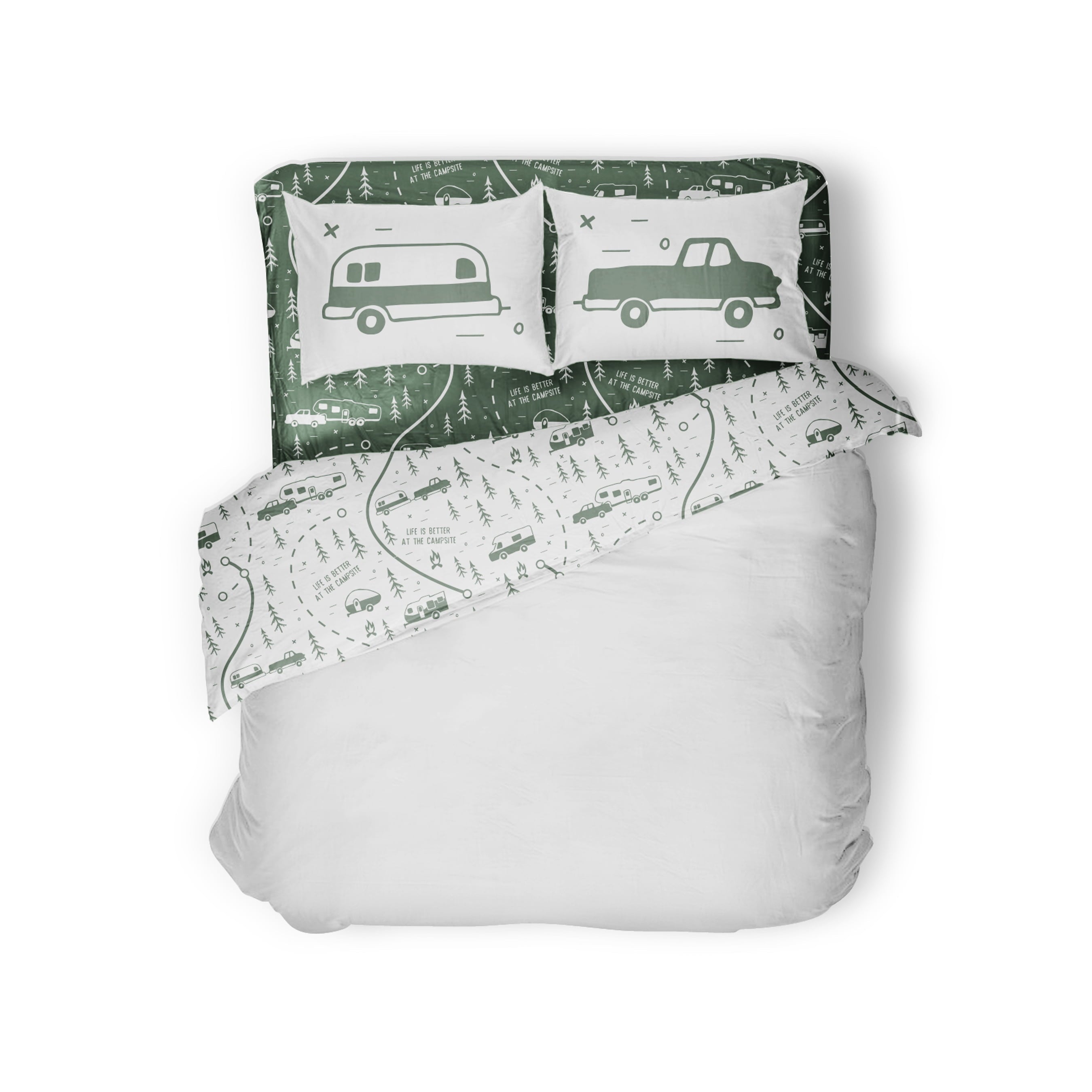 Breathable Luxury RV Queen Bed Sheet Set, Green Map, Polyester (53476) - Cooling Hotel Quality Bedding Sheets and Pillowcases - Default Title