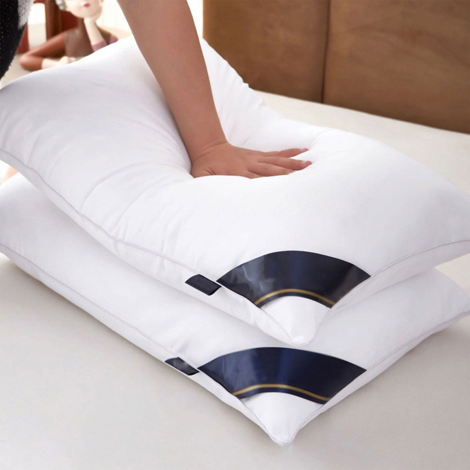 Decorative Plump 2Pcs Soft Feather Velvet Down Pillow Standard Size, Hotel-grade Feather Pillow for Sleeping, Skin-friendly Cotton Fab... - Ergonomic Memory Foam Pillow for Neck Pain Support - Default Title