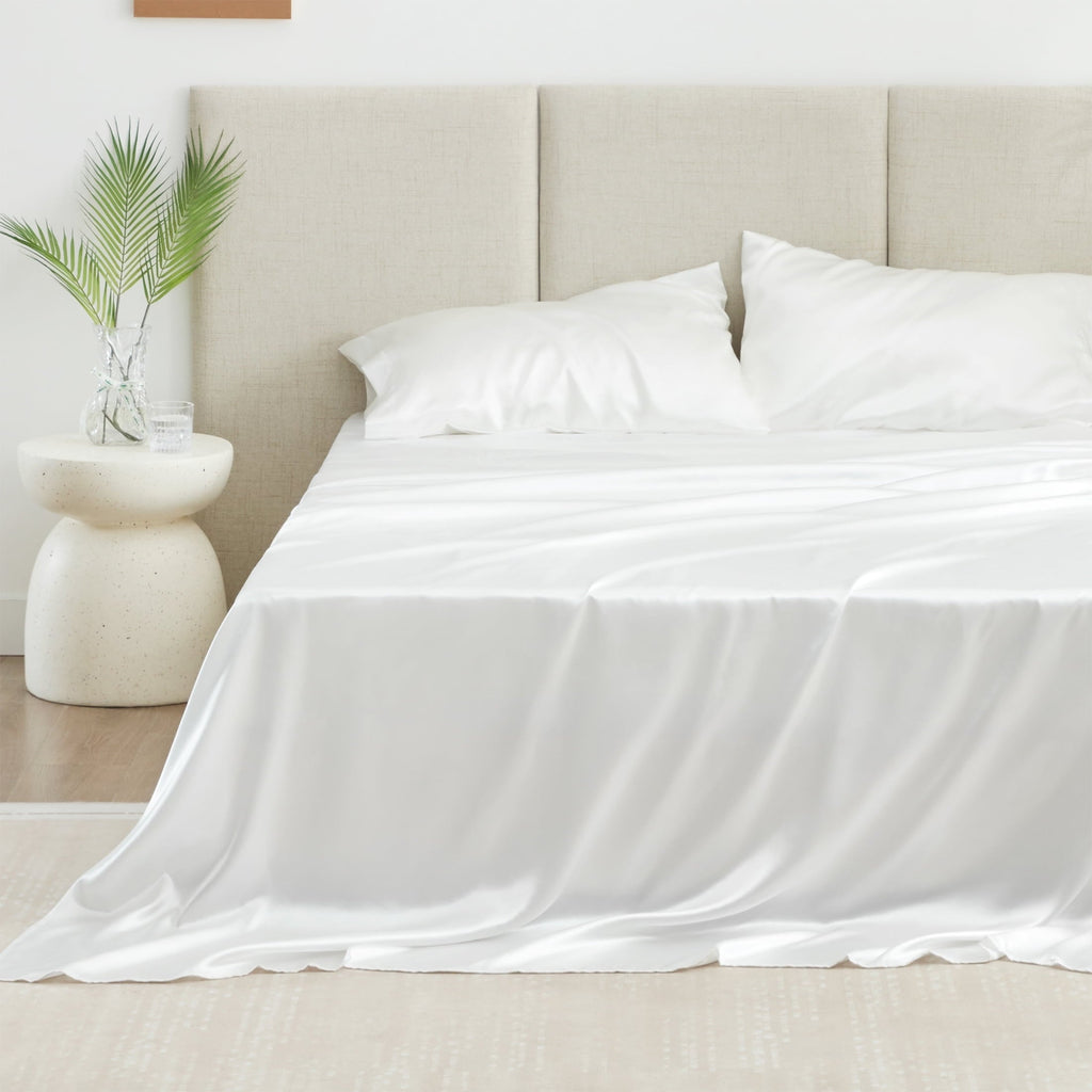 Premium Egyptian Cotton Satin Sheets Full Sheet Set Deep Pocket Luxury Silky Bed Sheets for Hair and Skin 4 Pieces, White - Cooling Hotel Quality Bedding Sheets and Pillowcases - Default Title