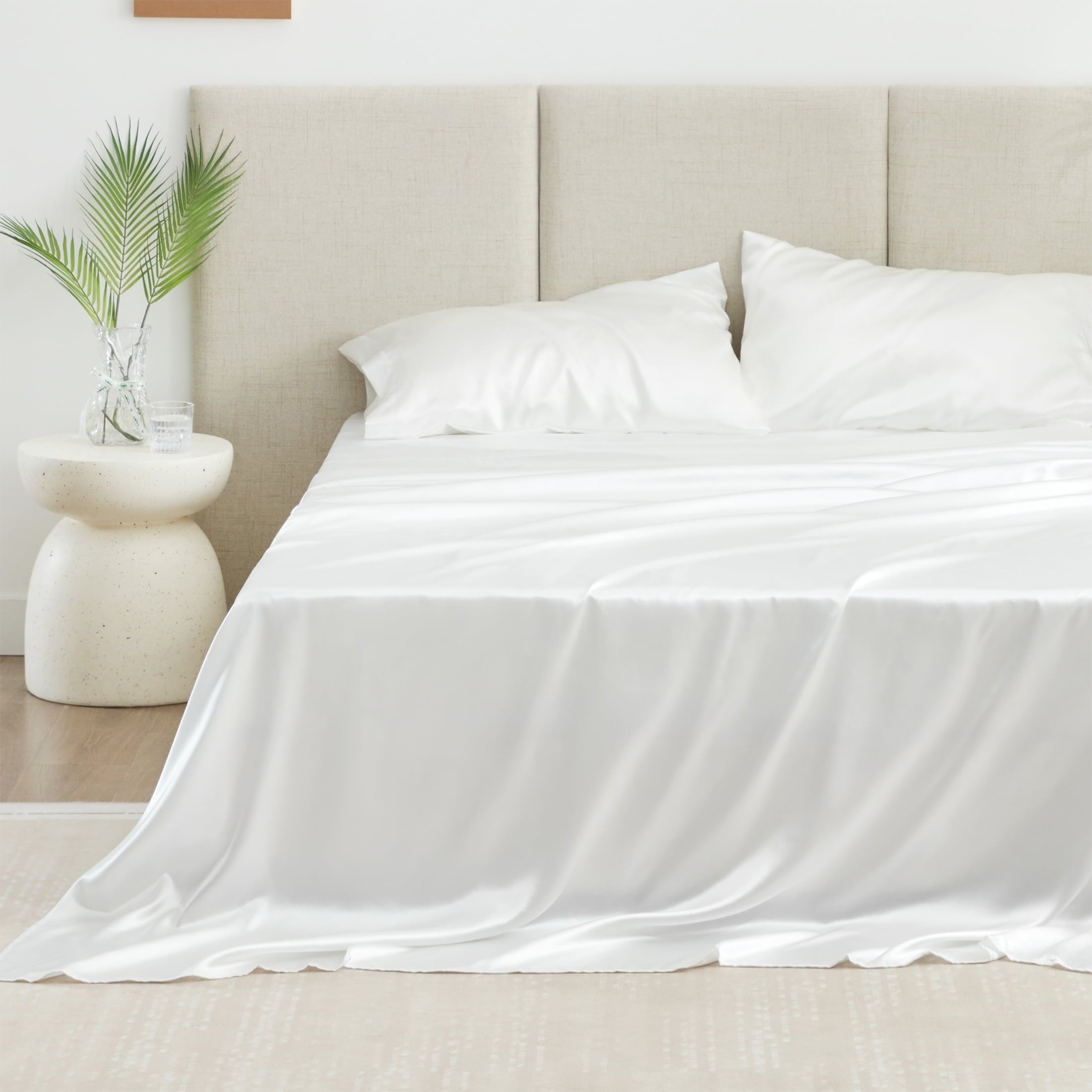 Premium Egyptian Cotton Satin Sheets Full Sheet Set Deep Pocket Luxury Silky Bed Sheets for Hair and Skin 4 Pieces, White - Cooling Hotel Quality Bedding Sheets and Pillowcases - Default Title
