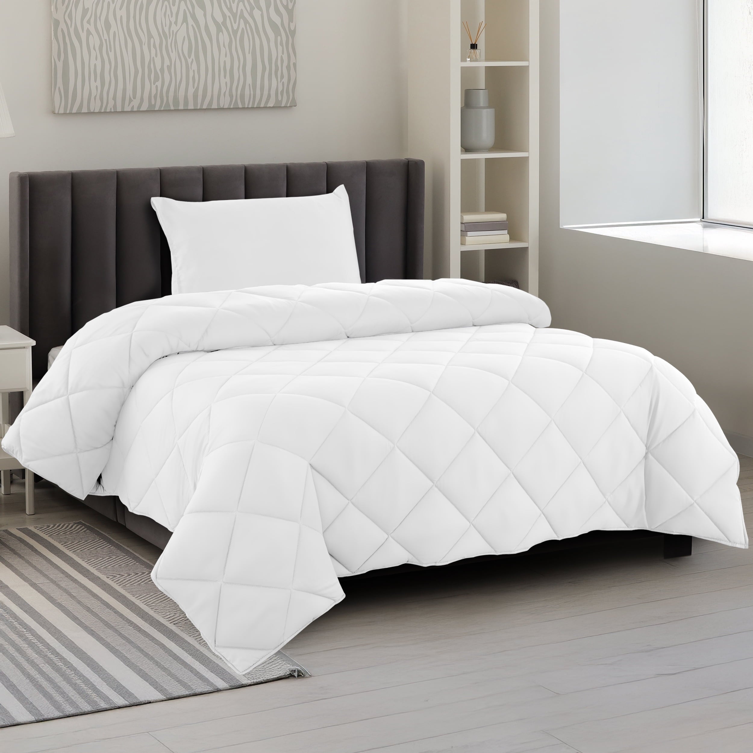 Heavyweight Warmth Lux Decor All-Season Comforter Sets Twin Size 2 PC, Reversible Bedding Set with Diamond Quilted Design Comforter and ... - All-Season Down Alternative Comforter Insert - Default Title
