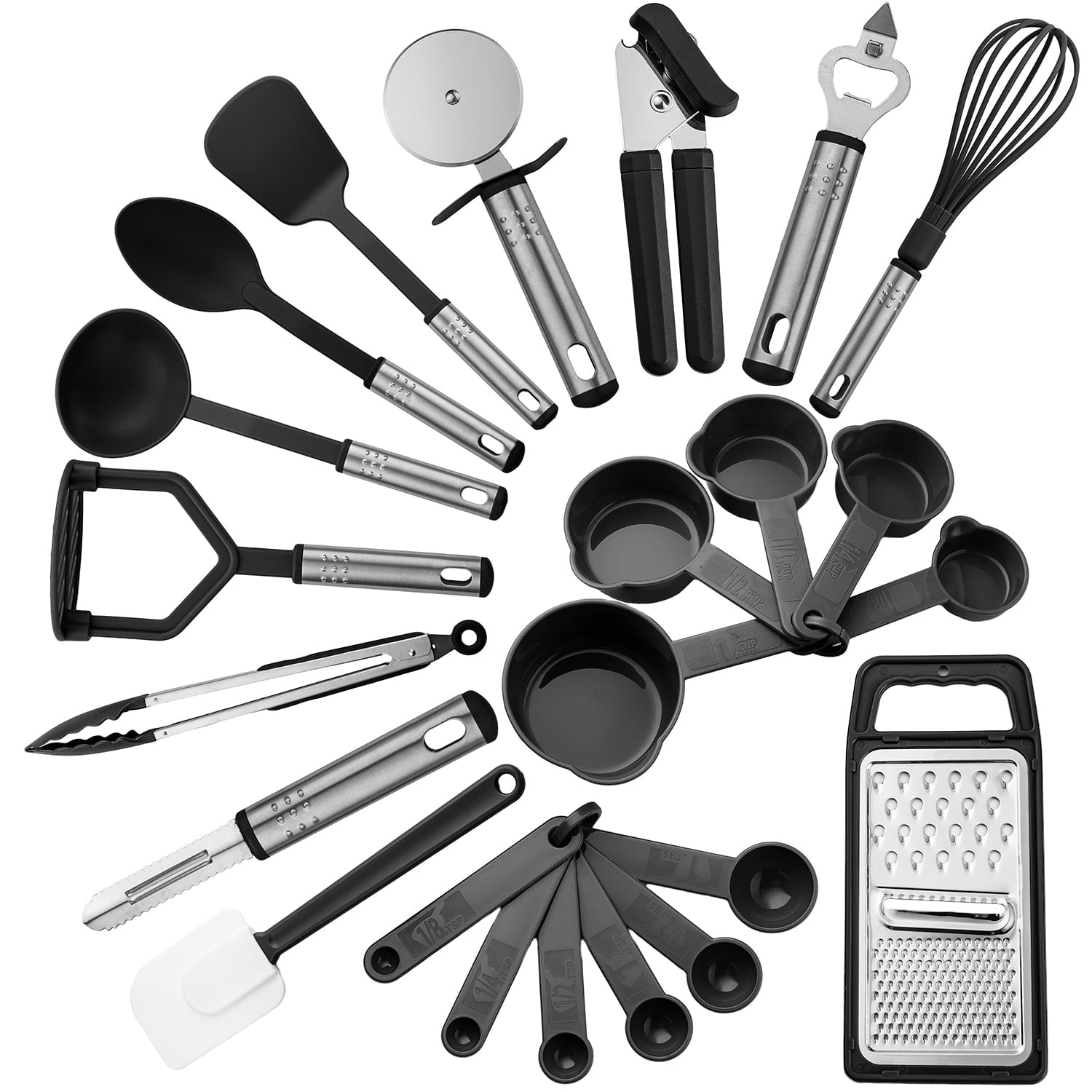Ergonomic Cooking 23 Piece Kitchen Utensils Set - Nylon and Stainless Steel Cooking Utensils Set - Black Utensil K... - Premium Stainless Steel Cooking Utensil for Non-Stick Pots - Default Title