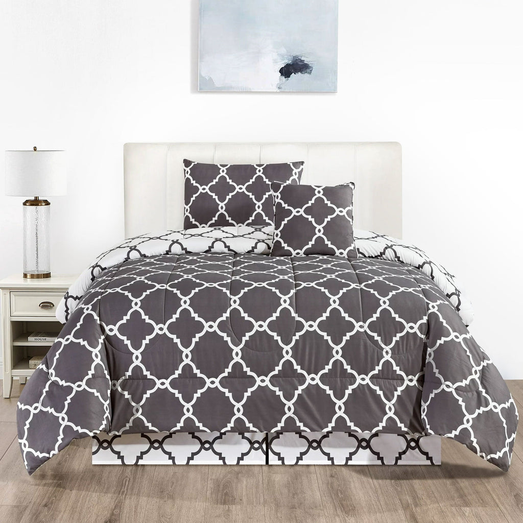 All-Season 4 Piece Geometric Twin Comforter Set - Polyester Filling Reversible Washable Comforter Set - Luxurious Quilted Duvet Cover Set - Default Title