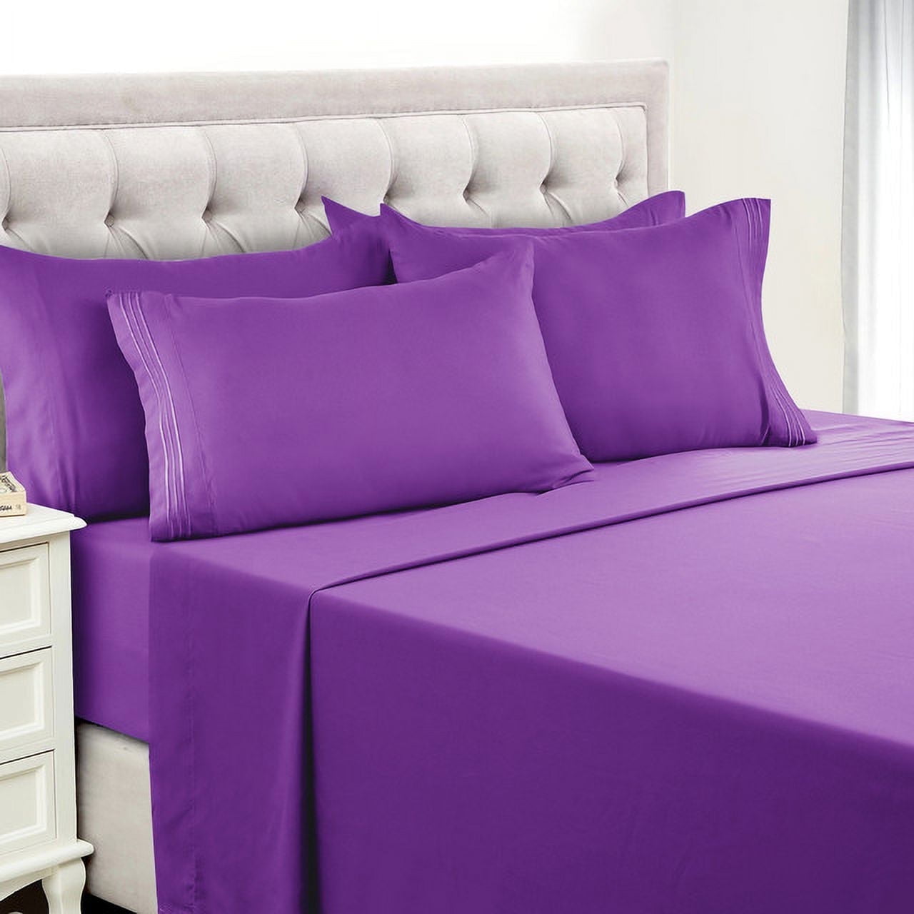 Premium Egyptian Cotton King Bed Sheets - 16 Inch Deep Pocket 6 Piece Microfiber Bedding Sheets & Pillowcase Sets - Purple - Premium Ultra-Soft Pillowcase Pair for Sleeping - Default Title