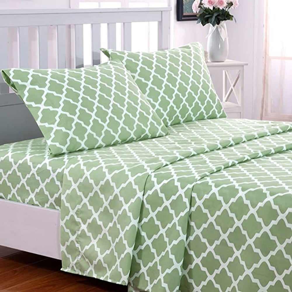 Ultra-Soft Quatrefoil Bed Sheet Set (King, Sage/White) 4 Piece Deep Pocket 1800 Series Microfiber Bed Sheet Set Contains 1 Fitte... - Breathable Egyptian Cotton Flat & Fitted Sheets - Default Title