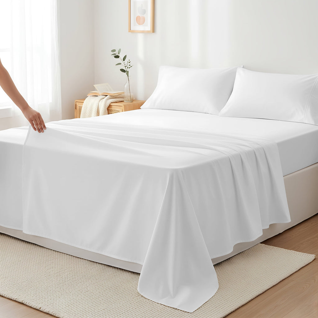 Wrinkle-Resistant 100% Cotton Sheets For Queen Size Bed - Luxury 400 Thread Count Queen Sheet Set, 4 Piece Sateen Weave Queen White Cot... - Premium Ultra-Soft Pillowcase Pair for Sleeping - Default Title
