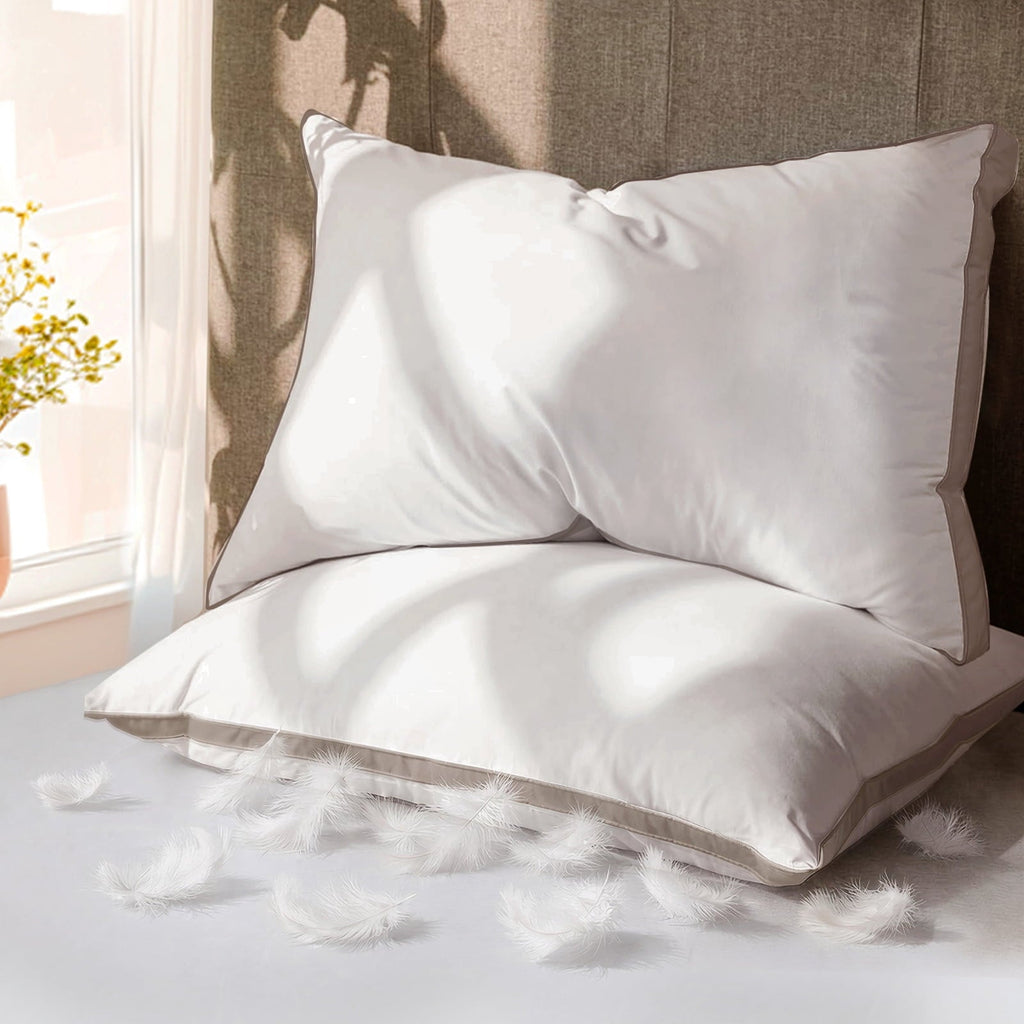Fluffy Shredded Goose Feather Down Pillows Queen Size Set of 2, 100% Cotton Cover Hotel Collection Bed Pillows，20"x28" - Hotel Quality Plush Sleeping Pillows - Default Title