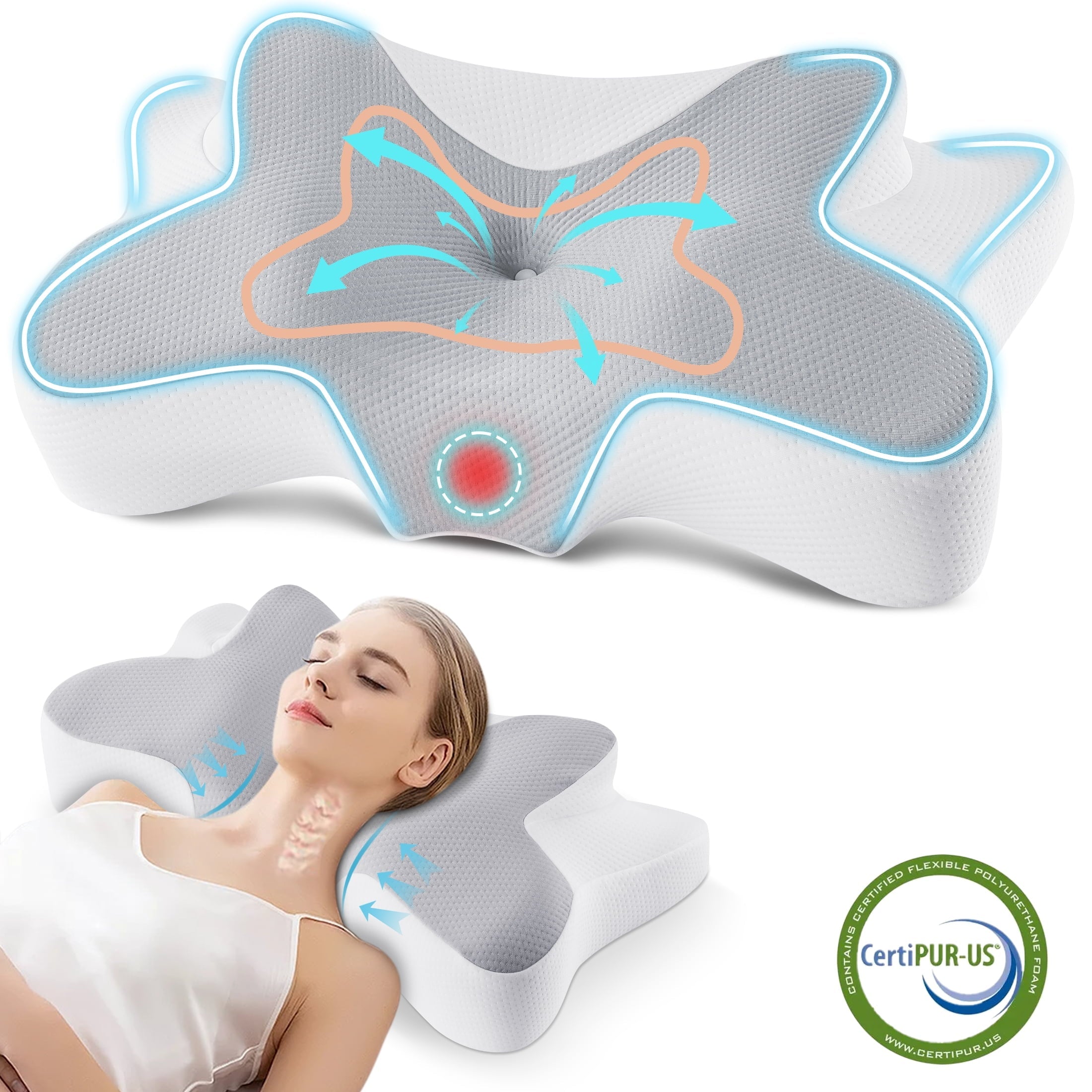 Fluffy Shredded Memory Foam Pillow for Neck Pain Relief Cervical Sleepers Standard/Queen Gray - Decorative Throw Pillow Cushion for Sofa & Bed - Default Title
