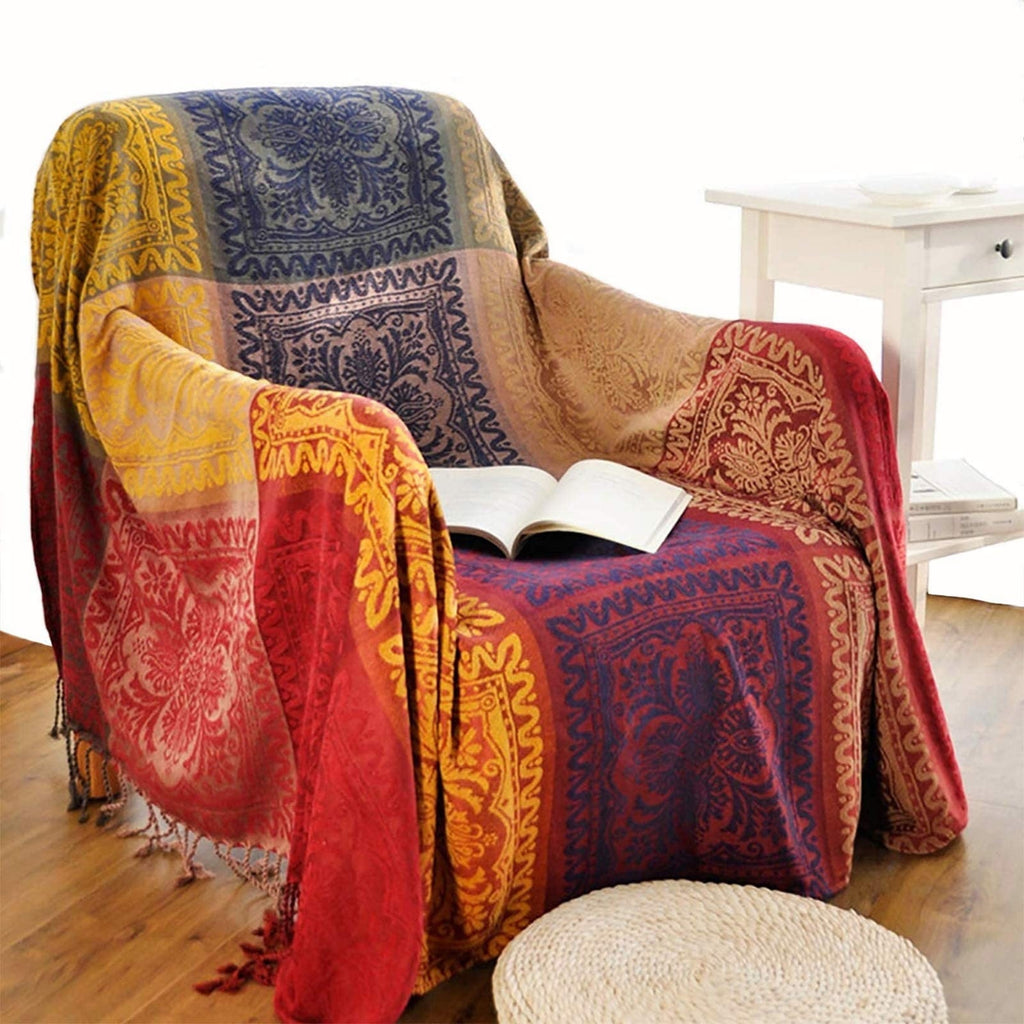 Decorative Knitted 75x60 Inch Machine Wash Boho Tribal Throws Blankets Colorful Bohemian Hippie Chenille Throw Covers Couch Furniture So... - Super Soft Reversible Sherpa Flannel Blanket - Default Title
