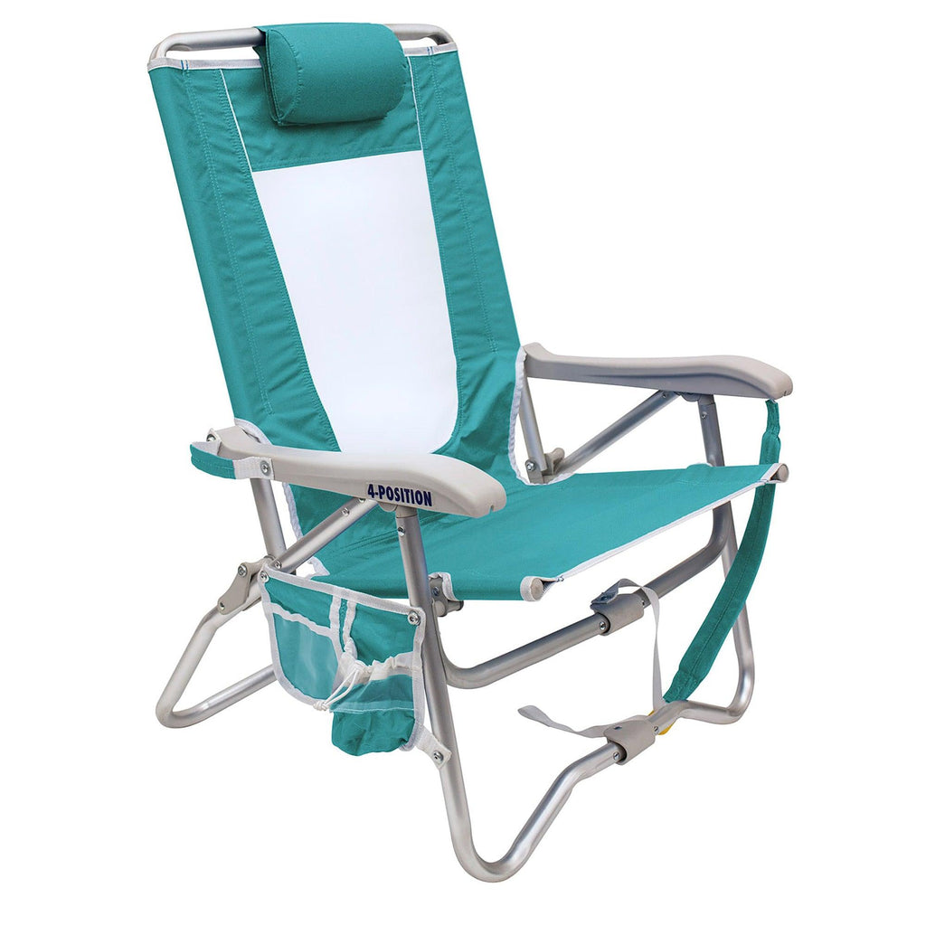 Rust-Resistant Aluminum Bi-Fold Beach Chair - Choice 601 - Low-Profile Reclining Beach Chair with Backpack Straps - Seafoam