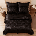 Luxurious Quilted Satin Comforter Set 7 Pieces Queen Size - Luxurious Pinch Pleat Bed in a Bag with Satin Comforter, Satin Sheets, Sati... - All-Season Down Alternative Comforter Insert - Default Title